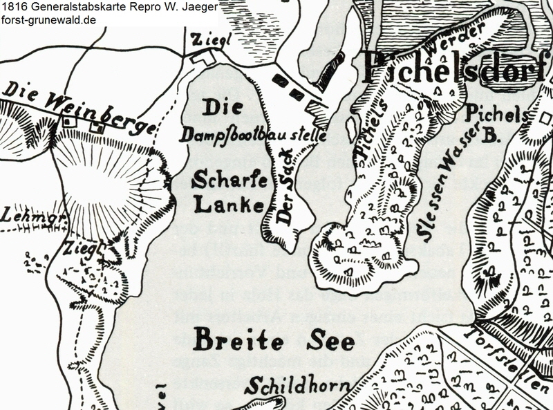1816 Generalstabskarte - Dampfbootbaustelle Scharfe Lanke