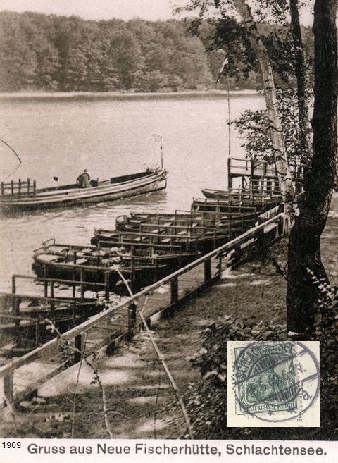 1909 Schlachtensee Neue Fischerhütte Motorboot-k
