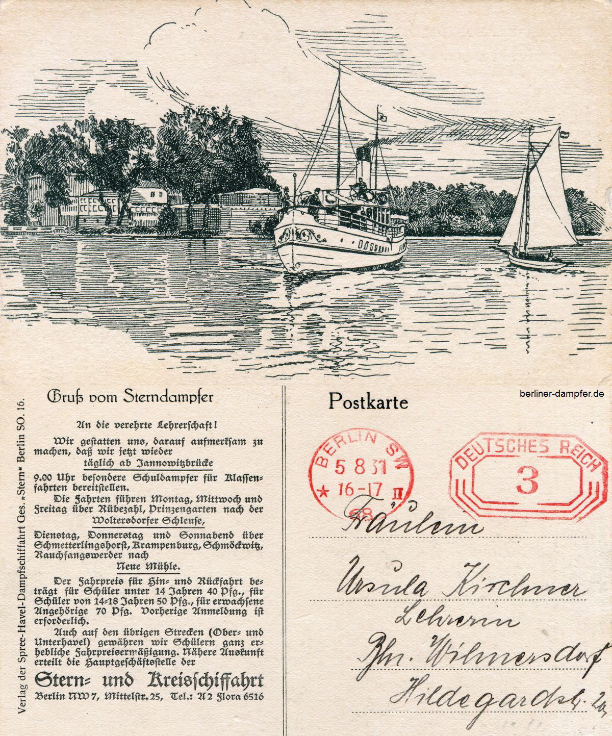 1931-08-05 Werbung Reederei Stern an Lehrerschaft klein