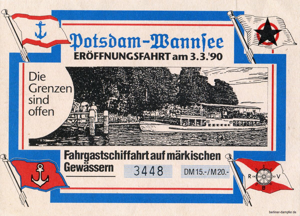 1990-03-03 Fahrschein Eroeffnungsfahrt Potsdam-Wannsee klein